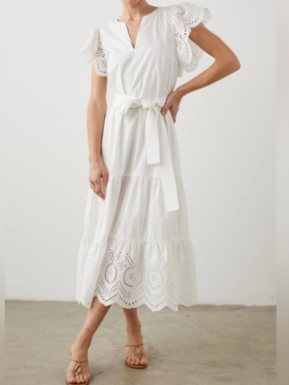 Rails Gia‎ White Eyelet Trim Midi Dress Size Small